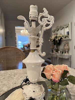 antique vtg metal urn lamp shabby victorian french style old white chippy paint