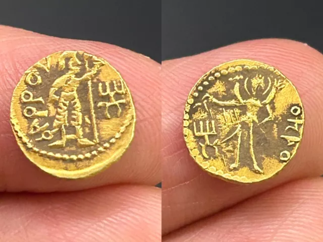 (0.99g)Authentic kushan Empire kanishka Ancient 18K Solid GOLD COIN Rare! #P33
