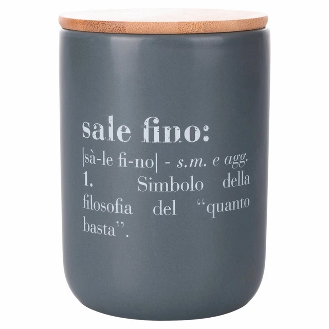 Set 3 Barattoli In Ceramica Villa D'Este - Coperchio In Bamb&ugrave;, Design Geometrie, 750ml