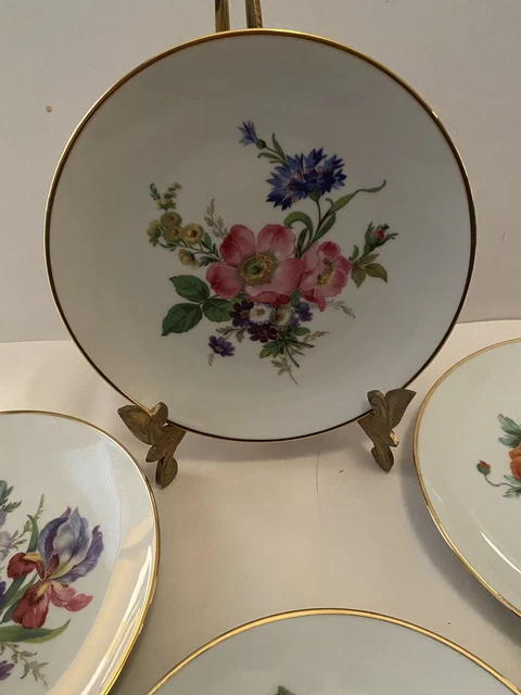 Vtg Bareuther Waldsassen Bavaria Germany Set of 4 Floral Gold Trim Plates #162 2