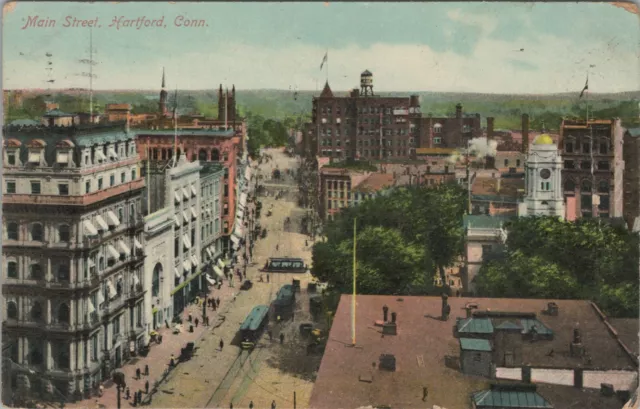 Main Street Hartford CT trolley tracks birds eye view 1910 Germany postcard N120