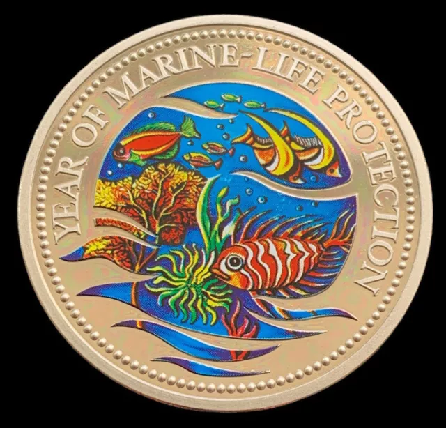 Palau 1 dollar coin 1992 proof marine life protection colored