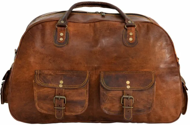 men's genuine Leather large vintage duffle travel gym weekend overnight bag