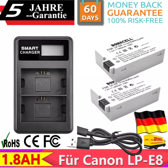 2x LP-E8 Akku + LCD Dual Ladegerät für Canon EOS 550D 600D 650D 700D Rebel T2i