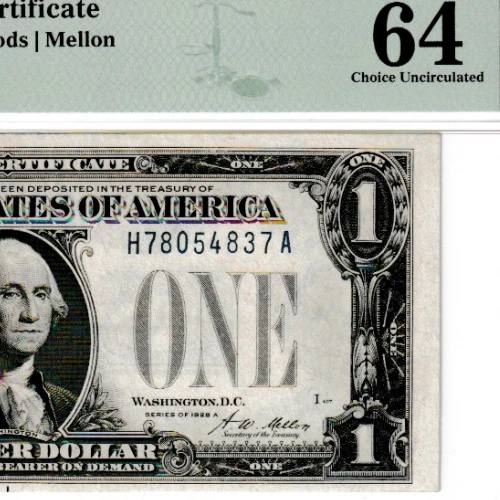 $1 1928 A  SILVER CERTIFICATE NOTE FUNNY BACK SN H 78054837 A PMG Fr.1601