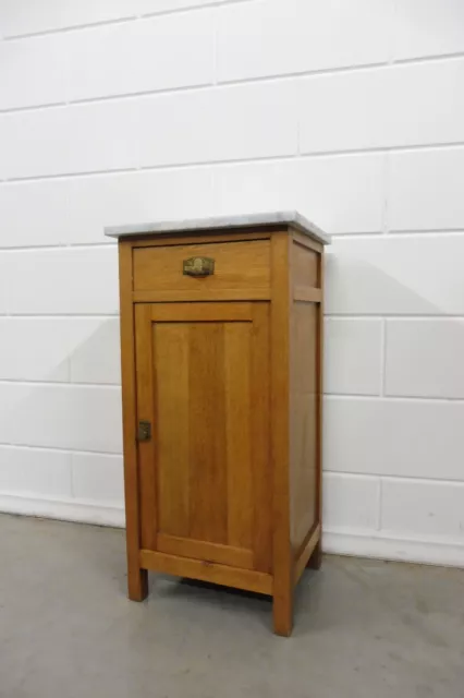 Antique Bedside Nightstand Bedside Table Cabinet Oak Wood Marble Top