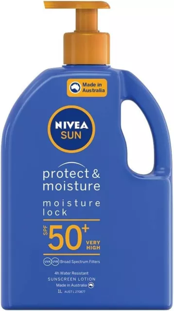 NIVEA Sun Protect & Moisture SPF50+ Pump Lotion Sunscreen, (1L) | NEW AU