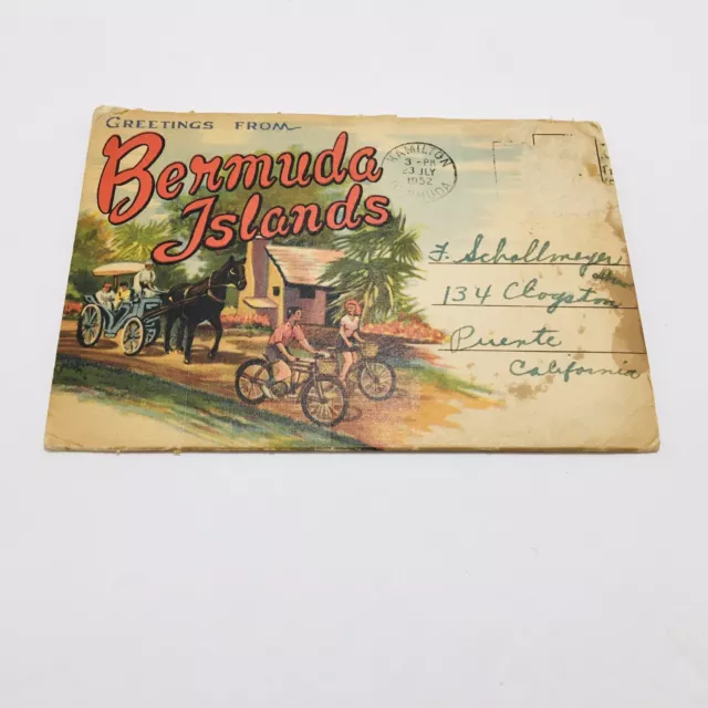 Greetings from Bermuda Islands Vintage USED 1952 POSTCARD Souvenir Folder