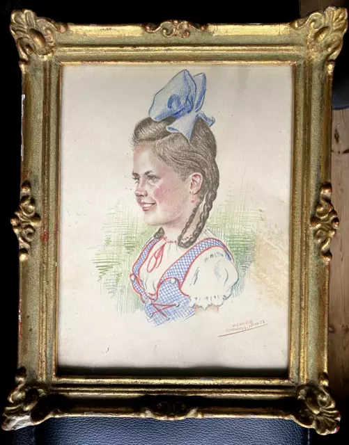 ::Portrait Dame Junges Mädchen Signiert Bezeichnet Praweck Scheidegg & Datum