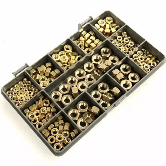 230 Assorted Piece Solid Brass Metric Hexagon Full Nuts M3 M4 M5 M6 M8 Kit