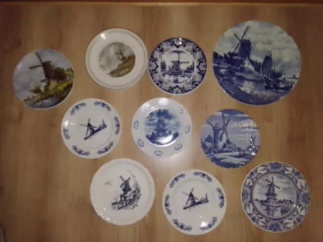 Lot 10 assiettes anciennes - Décor Moulin - Céramique Faïence Delft Fromendor