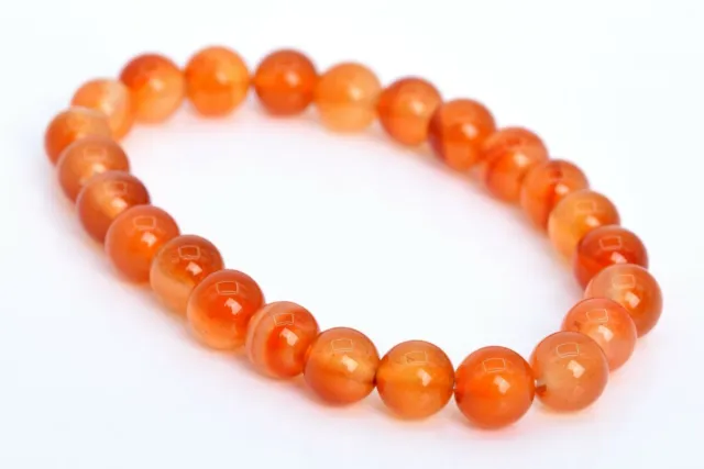 8MM Red Orange Agate Bracelet Grade AAA Genuine Natural Round Beads 7.5"