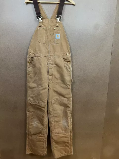 VTG 2001 Carhartt Insulated Canvas Double Knee Bib Overalls 34x34 USA Union Made