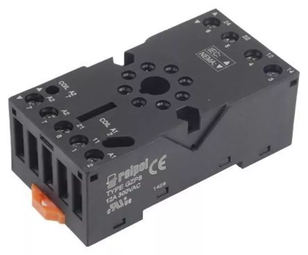 1 x 1 x Relpol 2 Pin Relay Socket, DIN Rail for use with R15 Relay