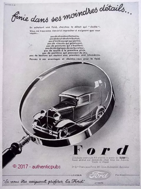 Publicite Ford Automobile Conduite Interieure Loupe De 1931 French Ad Pub Advert