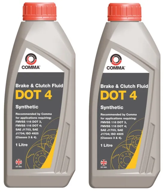 2 x COMMA - Dot 4 Synthetic Brake And Clutch Fluid 1 Litre - BF41L