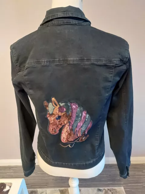 Thomas Cook Boot & Clothing Company Unicorn Sequin Denim Jacket Size 12 Navy...