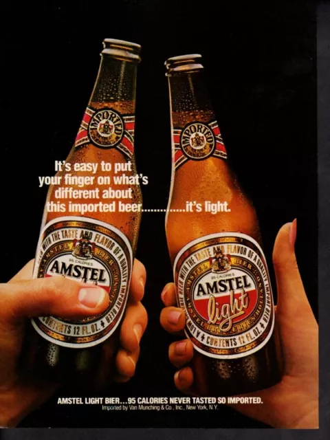 Vintage advertising print alcohol ad Amstel light bier beer put your finger 1985