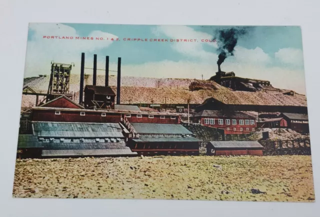 Cripple Creek CO Colorado Postcard Mining Mine c1915 Portland Mines no 1 & 2