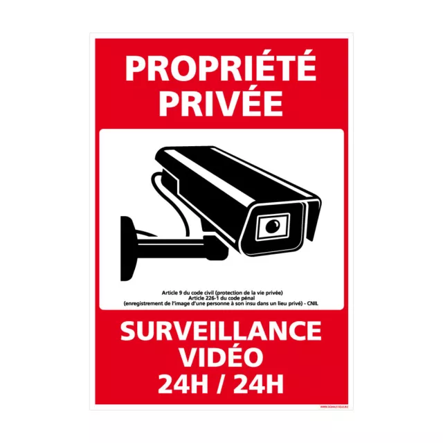 Panneau Propriété Privée Surveillance Vidéo 24h/24. G1533. Sticker, panneau PVC