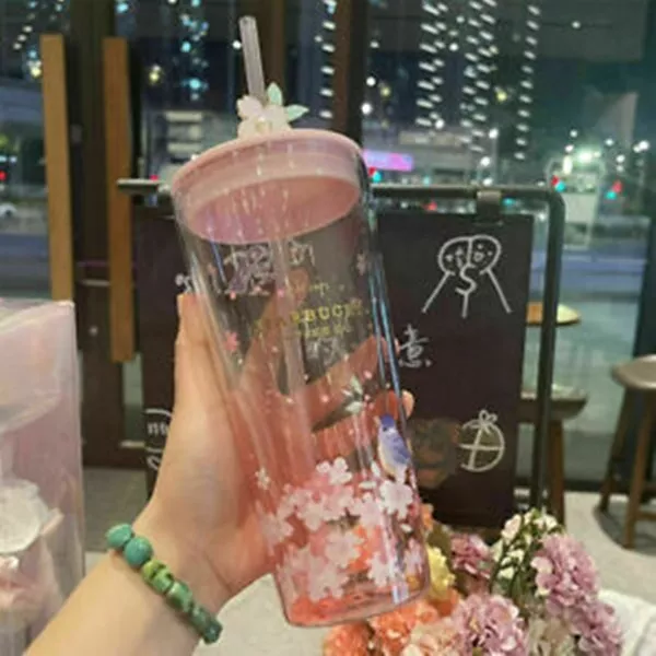 New 2022 Starbucks China Cherry Blossom Tumbler Pink Sakura 20OZ Glass Straw Cup