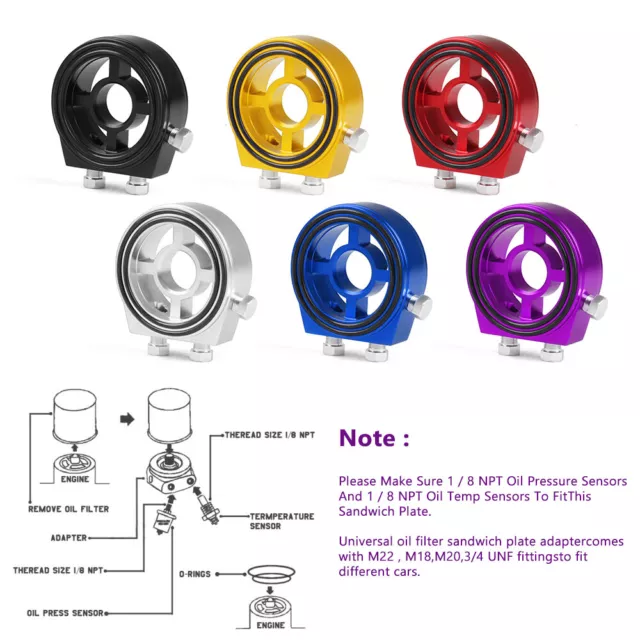 Oil Filter Cooler Sandwich Plate Adapter Gauge Pressure Temp Sensor M22 M18 M20