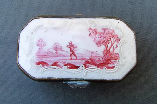 Antique English Battersea Bilston Enamel Snuff Patch Box 18th Century 2