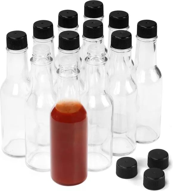 Belle Vous Clear Glass Hot Sauce Bottles, 12pcs 5oz Condiment Bottles w/ Dripper