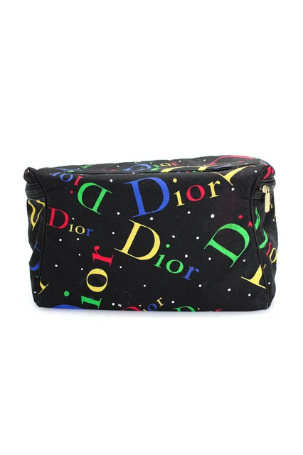 Christian Dior Womens Multicolored Logo Polka Dot Cosmetic Case Black Canvas 5