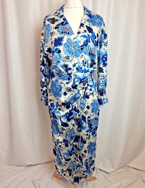 princess polly baby blue dress Biyan Multi Print Silk Tiered ''Langit'' Wrap Dress in Blue and White