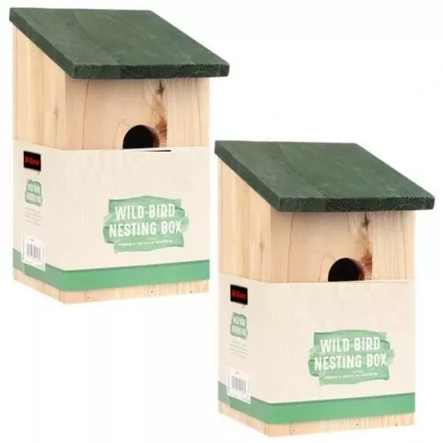 2 X Wooden Nesting Boxes Nest Box Bird House Small Birds Blue Tit Robin Sparrow