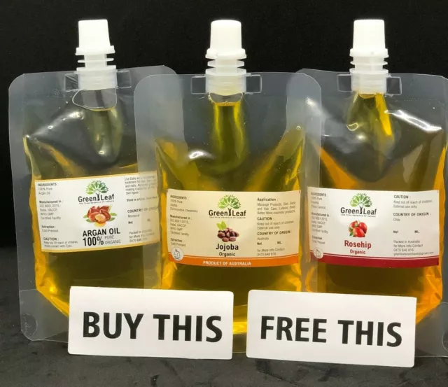 Organic Jojoba Oil 100% Pure, FREE ALMOND OIL, AVOCADO OIL, CASTOR OIL, ARGAN OI