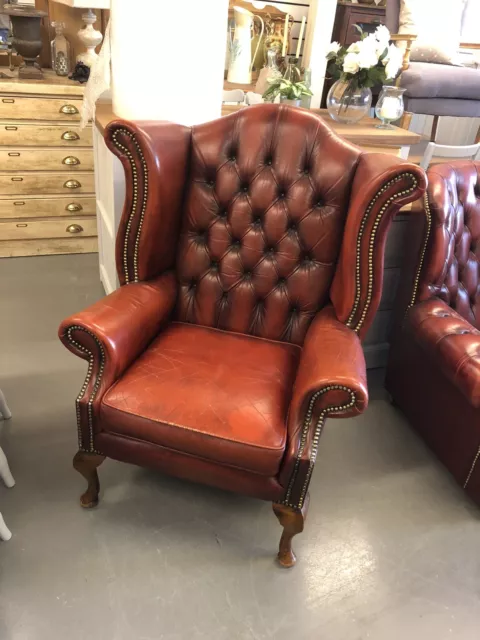Oxblood Leather Classic Chesterfield wingback Chair,club,KENT FURNITURE Showroom