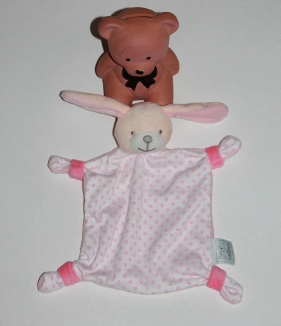 DOUDOU mes petits cailloux LAPIN PLAT  BLANC POIS ROSE NEUF