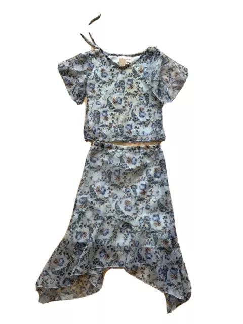 ADORABLE Girls 2 Piece Storybook Heirlooms Blue Floral Hi-Lo Skirt Set Size 5