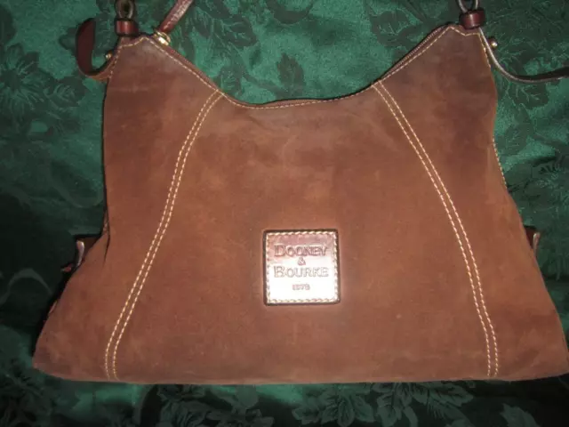 Dooney & Bourke Signature Hobo Bag Brown Suede Brown Leather Shoulder Purse