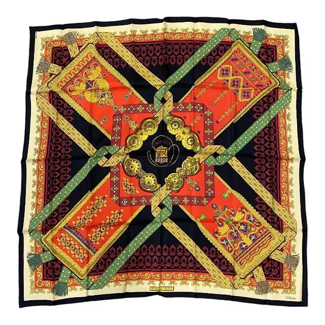 Hermes Large Carre 90 Scarf Brins D'Or Silk Box Black Multi 22M Women 35x35inch