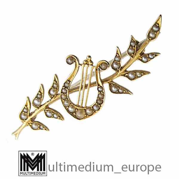 Antike Jugendstil 15ct Gold Brosche Saatperlen filigran pearls brooch 1920