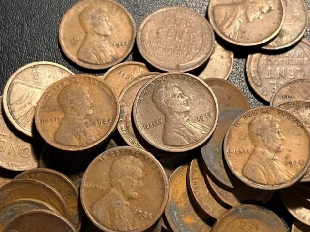 1910-29 PDS WHEAT CENT ROLL (50) mixed dates/mints teens twenties estate find