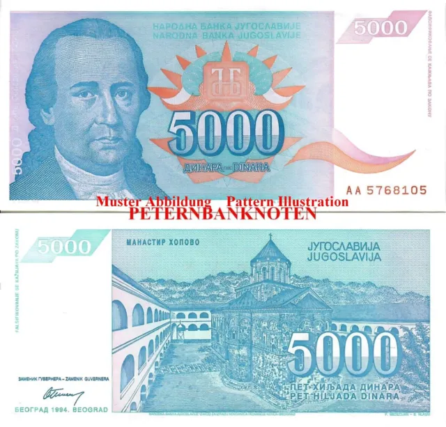 Jugoslawien / Yugoslavia 5000 Dinara 1994 Unc. P. 141  656# Kassenfrisch..
