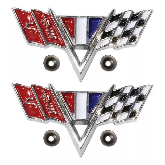 Pair(2) Fender Trim Flag Emblems For 64-67 Chevy Camaro Impala Chevelle II Nova