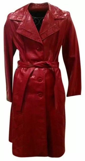 Neuf Femmes Véritable Rouge Doux Cuir Élégant Fête Manteau WC 019