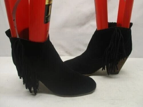 Steve Madden Cian Black Suede Leather Zip Fringe High Heel Ankle Boots Sz 10 M