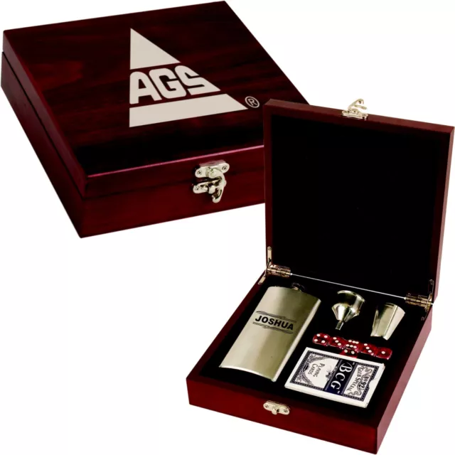 Personalized Gift Box with Flask Dice and Playing Cards Custom Engraved