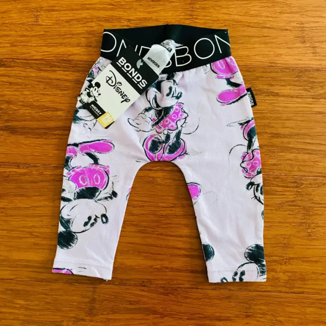 Bonds Baby Disney Purple Minnie Mickey Mouse Stretchies Leggings BNWT Sz NB 0000