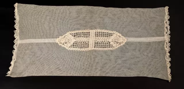 Antique Lace + Net Bolster Pillowcase W Lace Ends