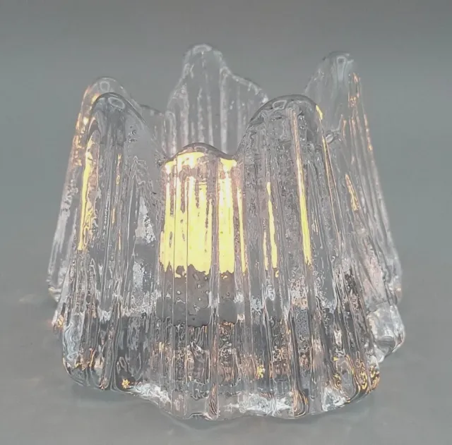 Vintage Nybro Volcano Sweden Crystal Glass Votive Holder  Rune Strand  Abstract