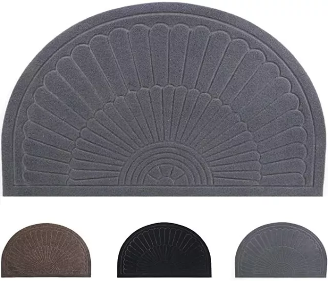 Rubber Doormat Indoor Outdoor Half Round Front Door Mat, Low Profile Welcome Mat