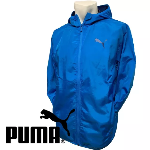 PUMA Windbreaker Rain Jacket Blue Lightweight Track Top Coat Mens Size S,M,L NEW