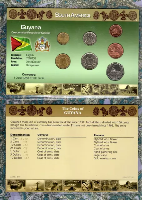 Littleton World Coin Set Guyana UNC w/card 1989-2002 10 Dollars 1996 $5,$1 2002